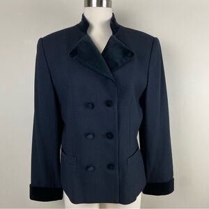 Kasper for A.S.L. Vintage Jacket Sz12 Velveteen Collar Wool Lined Double Breast